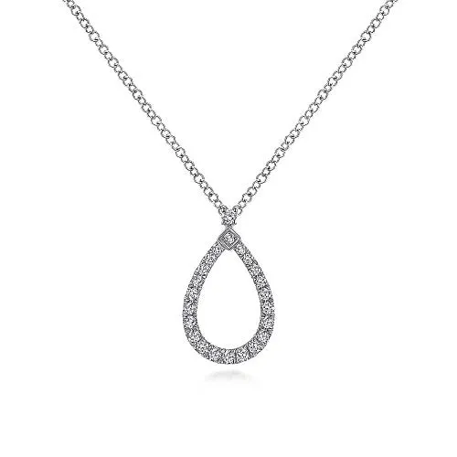 GABRIEL CO Necklaces 14K White Gold Teardrop Diamond Pendant Necklace