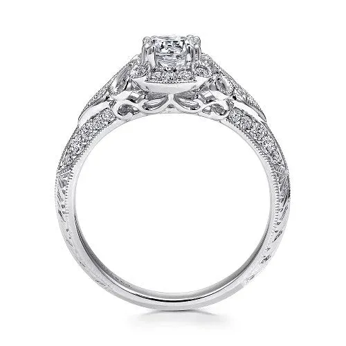GABRIEL CO Rings Abel Unique 14K White Gold Vintage Inspired Diamond Halo Engagement Ring Setting Only GABRIEL CO Rings Abel Unique 14K White Gold Vintage Inspired Diamond Halo Engagement Ring Setting Only