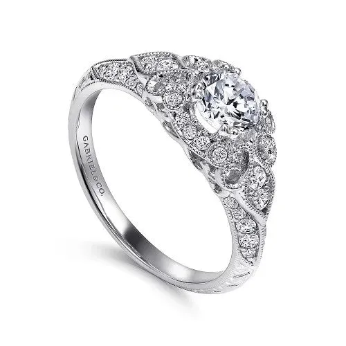 GABRIEL CO Rings Abel Unique 14K White Gold Vintage Inspired Diamond Halo Engagement Ring Setting Only GABRIEL CO Rings Abel Unique 14K White Gold Vintage Inspired Diamond Halo Engagement Ring Setting Only