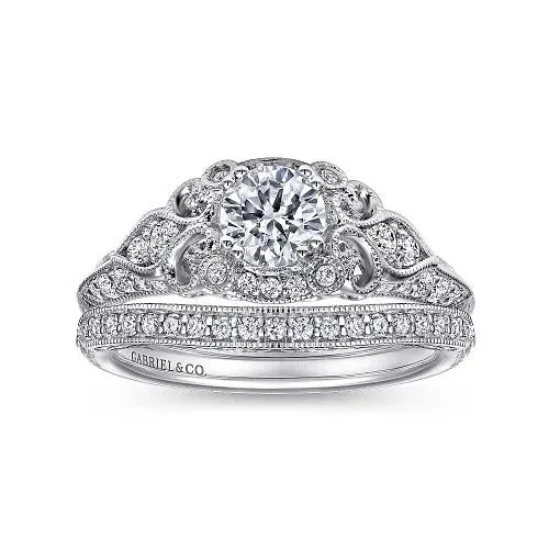 GABRIEL CO Rings Abel Unique 14K White Gold Vintage Inspired Diamond Halo Engagement Ring Setting Only GABRIEL CO Rings Abel Unique 14K White Gold Vintage Inspired Diamond Halo Engagement Ring Setting Only