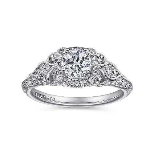 GABRIEL CO Rings Abel Unique 14K White Gold Vintage Inspired Diamond Halo Engagement Ring Setting Only GABRIEL CO Rings Abel Unique 14K White Gold Vintage Inspired Diamond Halo Engagement Ring Setting Only