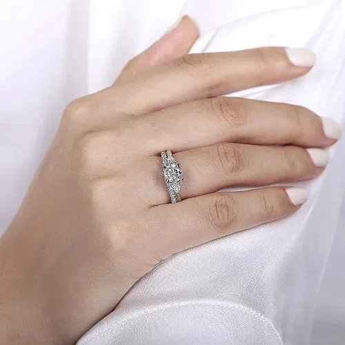 GABRIEL CO Rings Sunday 14K White Gold Round 3 Stone Diamond Engagement Ring Setting Only GABRIEL CO Rings Sunday 14K White Gold Round 3 Stone Diamond Engagement Ring Setting Only