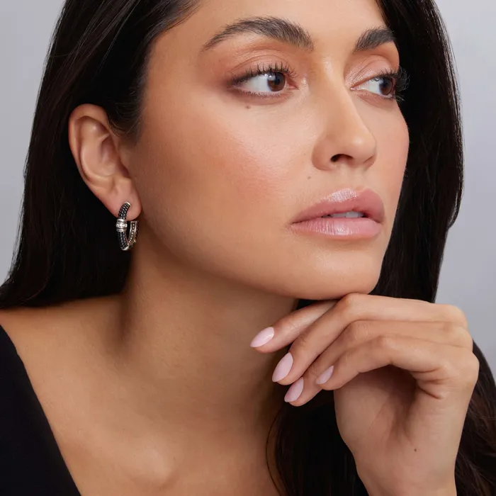 LAGOS Earrings Black Caviar Ceramic and Diamond Hoop Earrings