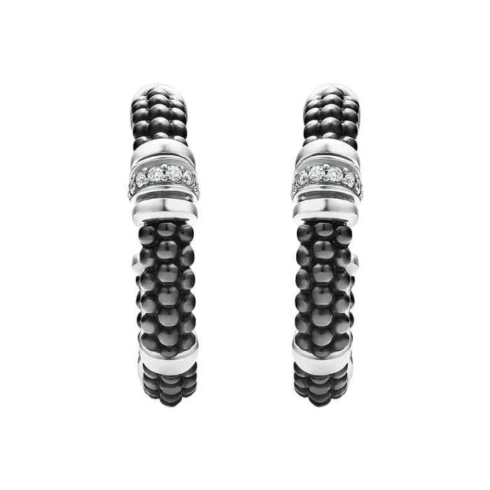 LAGOS Earrings Black Caviar Ceramic and Diamond Hoop Earrings