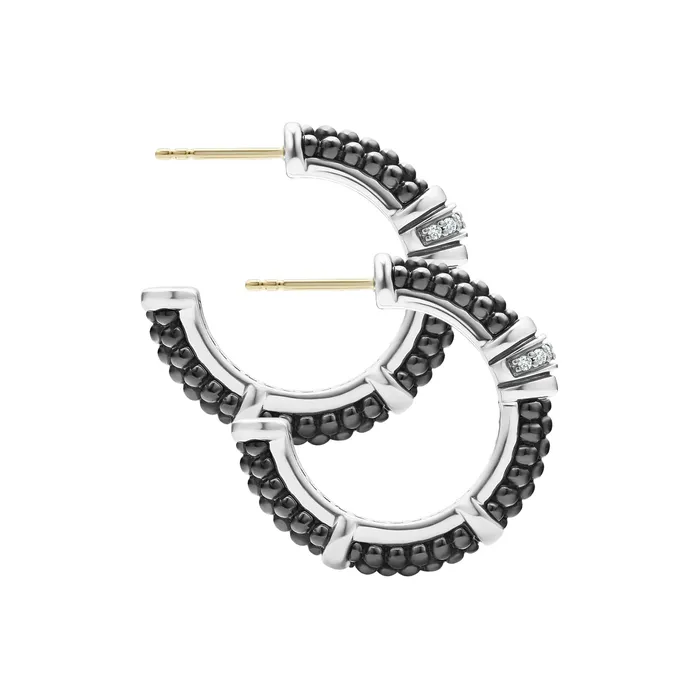 LAGOS Earrings Black Caviar Ceramic and Diamond Hoop Earrings