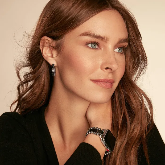 LAGOS Earrings Black Caviar Ceramic and Diamond Hoop Earrings