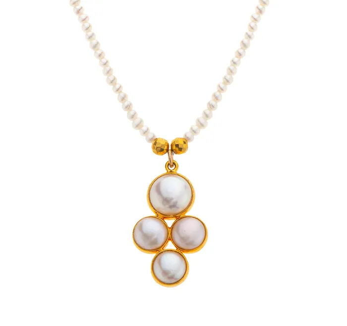 Nava Zahavi Necklaces Nava Zahavi Yellow Gols Pearl Clover Necklace