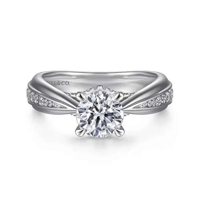 Raiza 14K White Gold Wide Band Round Diamond Engagement Ring Setting Only GABRIEL CO Rings Raiza 14K White Gold Wide Band Round Diamond Engagement Ring Setting Only GABRIEL CO Rings