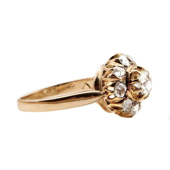 Rings Bell Bird Antiques 19th Century Rose Cut Diamond Cluster Ring Rings Bell Bird Antiques 19th Century Rose Cut Diamond Cluster Ring