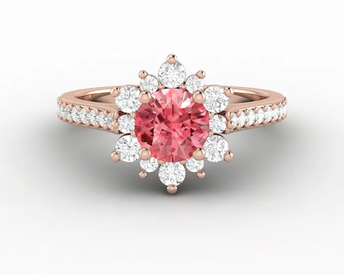 Rings Nivis 15 Ct Round Cut Champagne Peach Sapphire Engagement Ring with Side Stones Sapheena Jewelry Rings Nivis 15 Ct Round Cut Champagne Peach Sapphire Engagement Ring with Side Stones Sapheena Jewelry