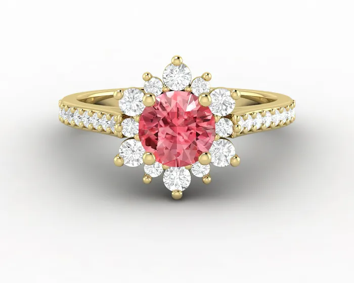 Rings Nivis 15 Ct Round Cut Champagne Peach Sapphire Engagement Ring with Side Stones Sapheena Jewelry