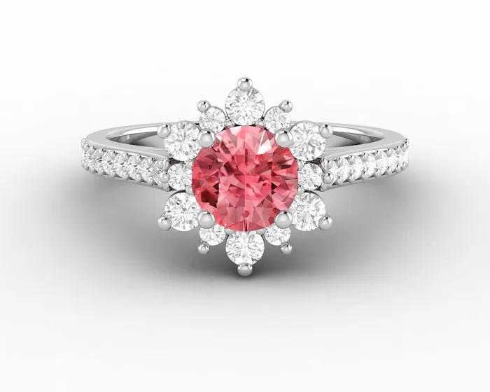 Rings Nivis 15 Ct Round Cut Champagne Peach Sapphire Engagement Ring with Side Stones Sapheena Jewelry