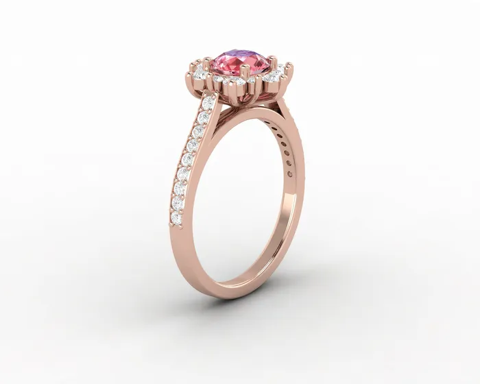 Rings Nivis 15 Ct Round Cut Champagne Peach Sapphire Engagement Ring with Side Stones Sapheena Jewelry