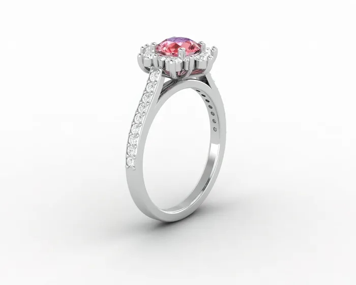 Rings Nivis 15 Ct Round Cut Champagne Peach Sapphire Engagement Ring with Side Stones Sapheena Jewelry