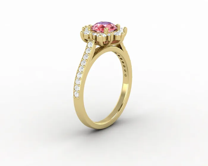 Rings Nivis 15 Ct Round Cut Champagne Peach Sapphire Engagement Ring with Side Stones Sapheena Jewelry