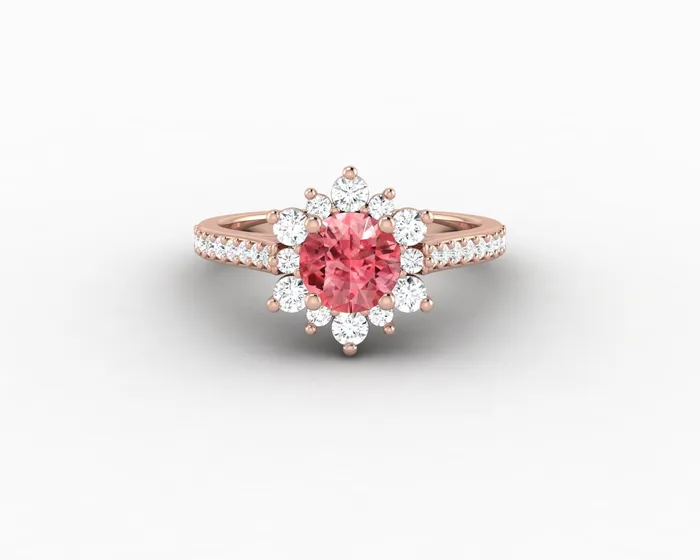 Rings Nivis 15 Ct Round Cut Champagne Peach Sapphire Engagement Ring with Side Stones Sapheena Jewelry