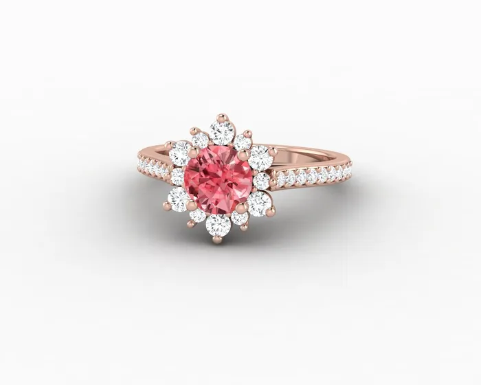 Rings Nivis 15 Ct Round Cut Champagne Peach Sapphire Engagement Ring with Side Stones Sapheena Jewelry