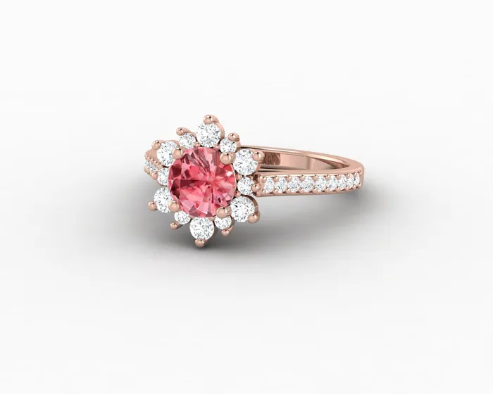 Rings Nivis 15 Ct Round Cut Champagne Peach Sapphire Engagement Ring with Side Stones Sapheena Jewelry