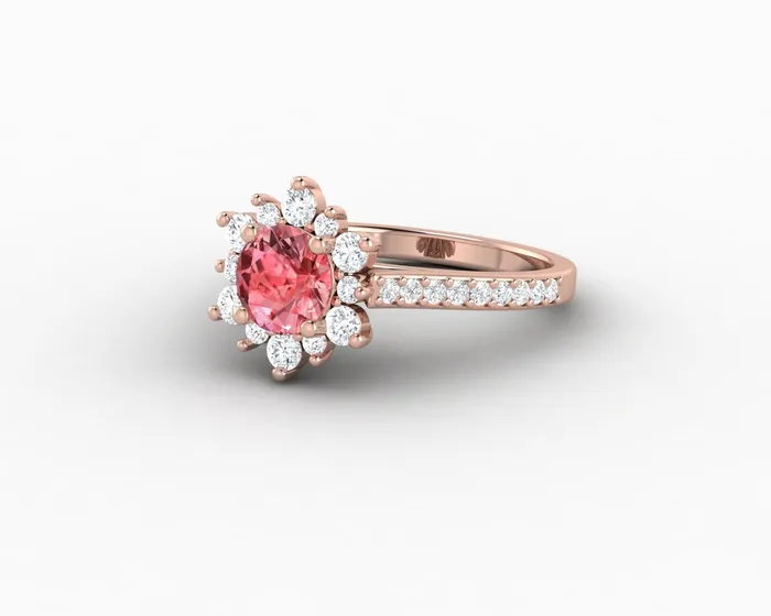 Rings Nivis 15 Ct Round Cut Champagne Peach Sapphire Engagement Ring with Side Stones Sapheena Jewelry