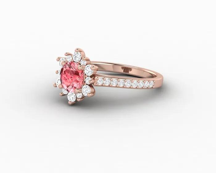Rings Nivis 15 Ct Round Cut Champagne Peach Sapphire Engagement Ring with Side Stones Sapheena Jewelry