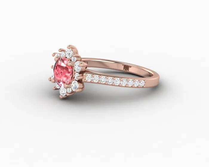 Rings Nivis 15 Ct Round Cut Champagne Peach Sapphire Engagement Ring with Side Stones Sapheena Jewelry