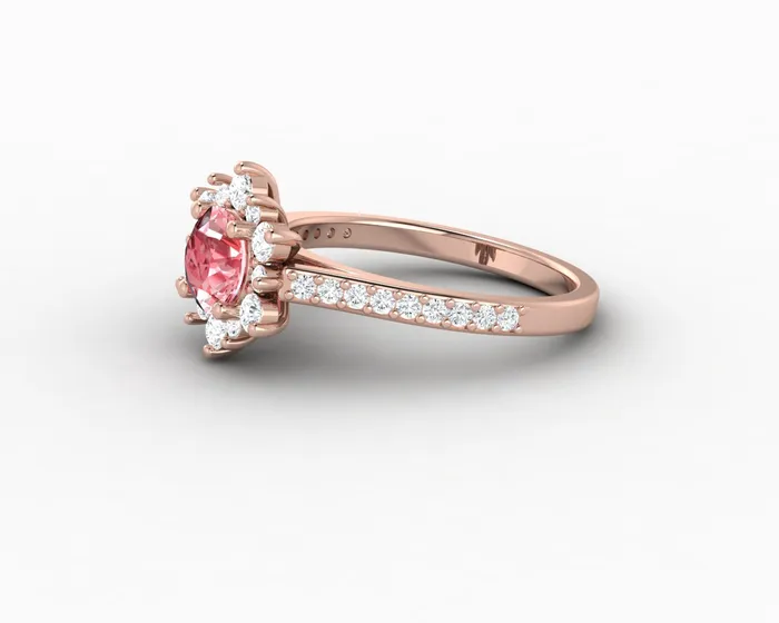 Rings Nivis 15 Ct Round Cut Champagne Peach Sapphire Engagement Ring with Side Stones Sapheena Jewelry