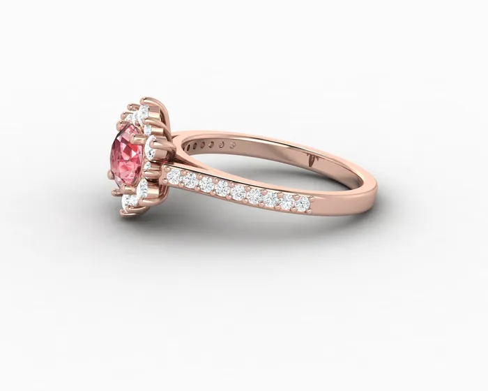Rings Nivis 15 Ct Round Cut Champagne Peach Sapphire Engagement Ring with Side Stones Sapheena Jewelry