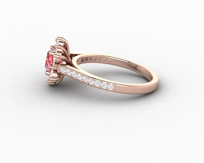Rings Nivis 15 Ct Round Cut Champagne Peach Sapphire Engagement Ring with Side Stones Sapheena Jewelry