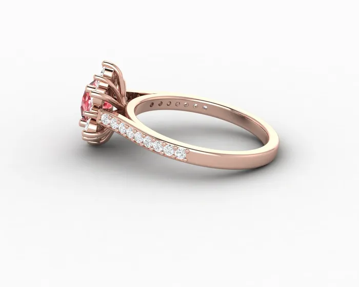 Rings Nivis 15 Ct Round Cut Champagne Peach Sapphire Engagement Ring with Side Stones Sapheena Jewelry