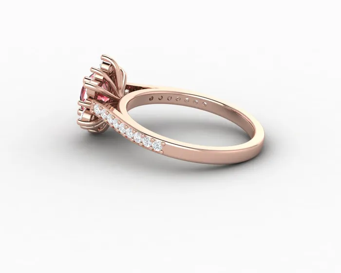 Rings Nivis 15 Ct Round Cut Champagne Peach Sapphire Engagement Ring with Side Stones Sapheena Jewelry