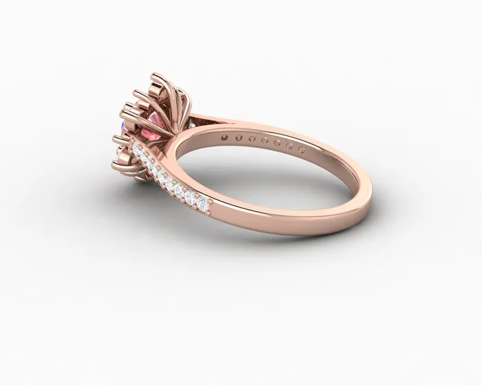 Rings Nivis 15 Ct Round Cut Champagne Peach Sapphire Engagement Ring with Side Stones Sapheena Jewelry