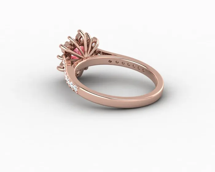 Rings Nivis 15 Ct Round Cut Champagne Peach Sapphire Engagement Ring with Side Stones Sapheena Jewelry