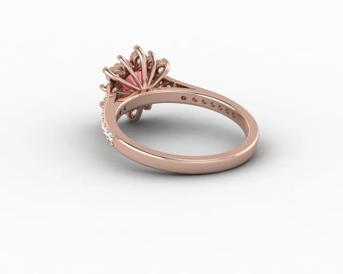 Rings Nivis 15 Ct Round Cut Champagne Peach Sapphire Engagement Ring with Side Stones Sapheena Jewelry