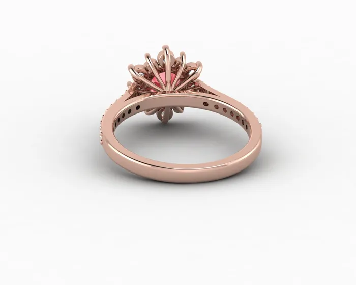 Rings Nivis 15 Ct Round Cut Champagne Peach Sapphire Engagement Ring with Side Stones Sapheena Jewelry