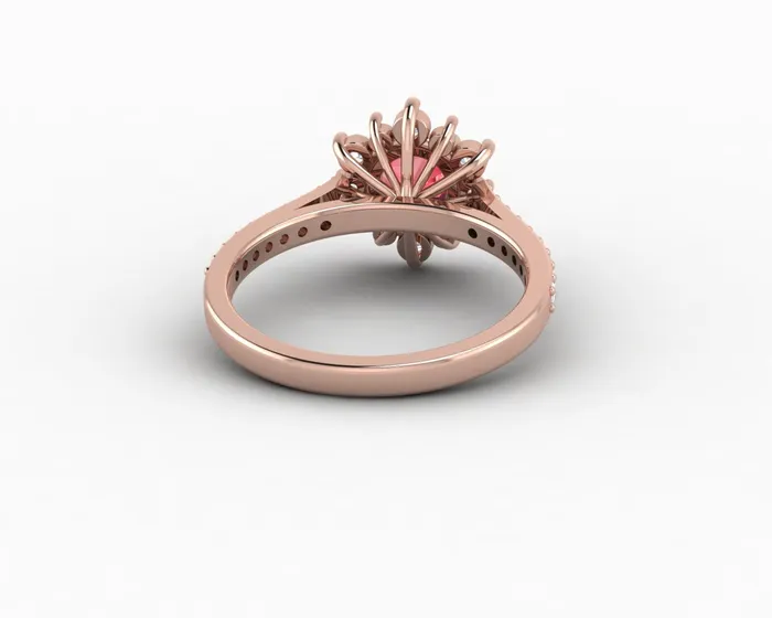Rings Nivis 15 Ct Round Cut Champagne Peach Sapphire Engagement Ring with Side Stones Sapheena Jewelry