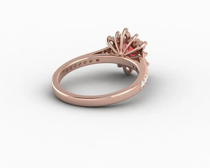 Rings Nivis 15 Ct Round Cut Champagne Peach Sapphire Engagement Ring with Side Stones Sapheena Jewelry