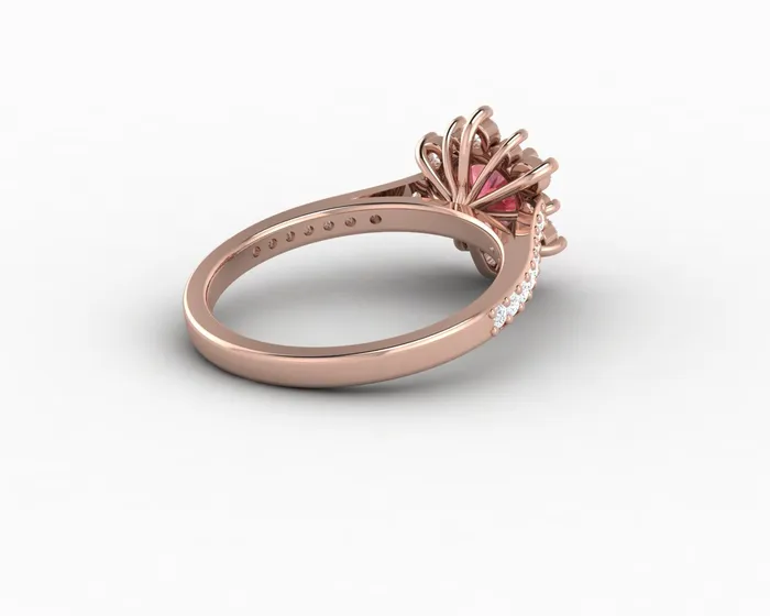 Rings Nivis 15 Ct Round Cut Champagne Peach Sapphire Engagement Ring with Side Stones Sapheena Jewelry