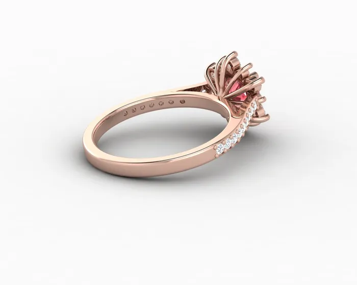 Rings Nivis 15 Ct Round Cut Champagne Peach Sapphire Engagement Ring with Side Stones Sapheena Jewelry