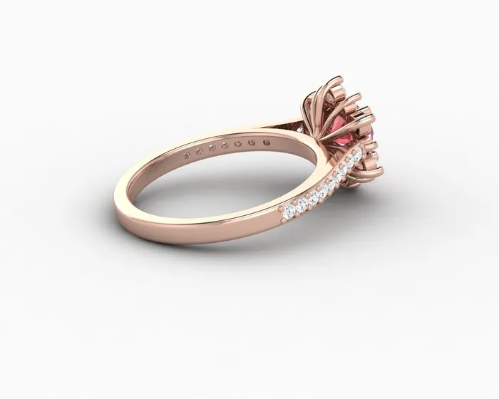 Rings Nivis 15 Ct Round Cut Champagne Peach Sapphire Engagement Ring with Side Stones Sapheena Jewelry