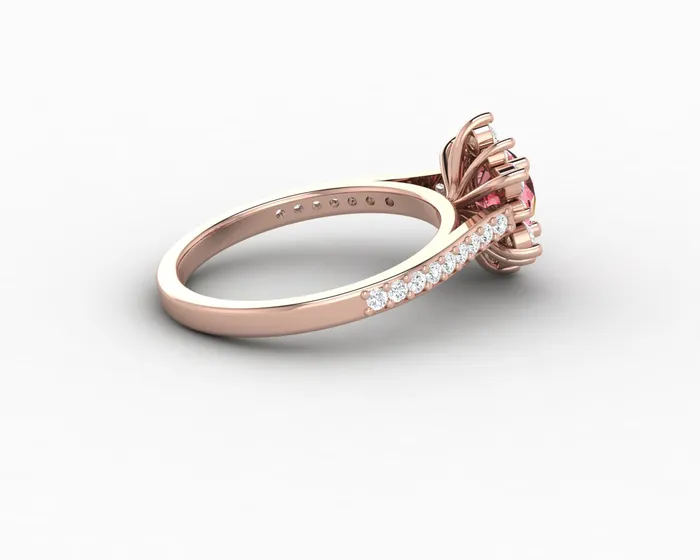 Rings Nivis 15 Ct Round Cut Champagne Peach Sapphire Engagement Ring with Side Stones Sapheena Jewelry