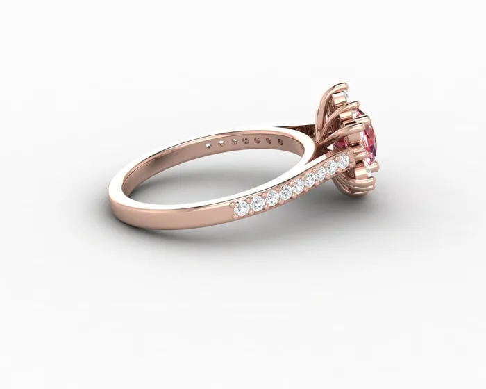 Rings Nivis 15 Ct Round Cut Champagne Peach Sapphire Engagement Ring with Side Stones Sapheena Jewelry