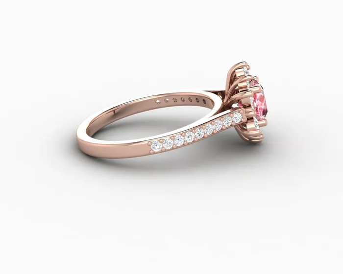 Rings Nivis 15 Ct Round Cut Champagne Peach Sapphire Engagement Ring with Side Stones Sapheena Jewelry