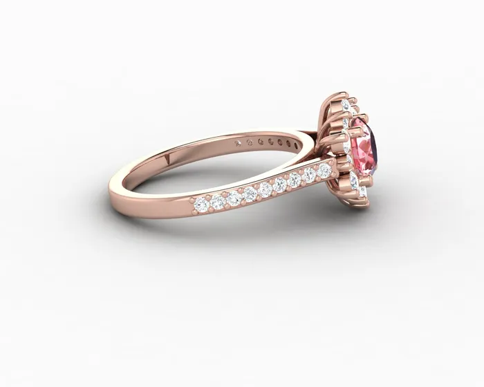 Rings Nivis 15 Ct Round Cut Champagne Peach Sapphire Engagement Ring with Side Stones Sapheena Jewelry