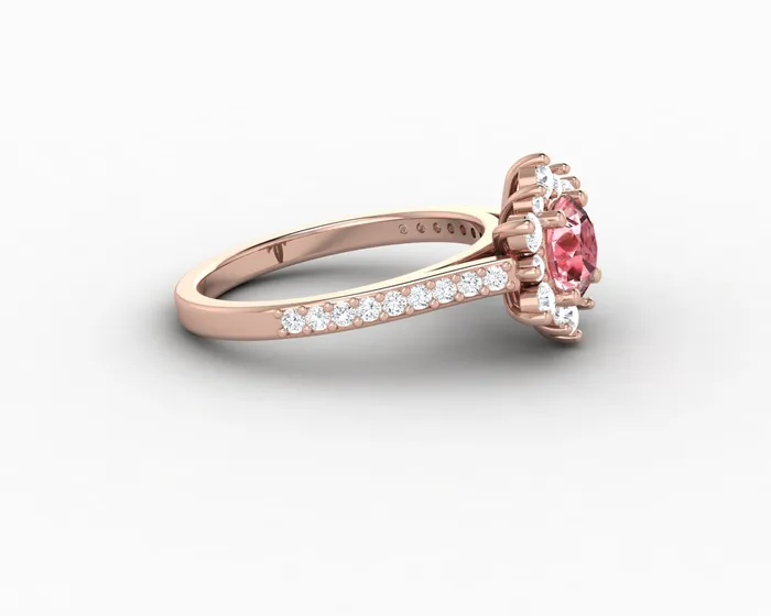 Rings Nivis 15 Ct Round Cut Champagne Peach Sapphire Engagement Ring with Side Stones Sapheena Jewelry