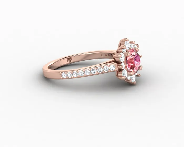 Rings Nivis 15 Ct Round Cut Champagne Peach Sapphire Engagement Ring with Side Stones Sapheena Jewelry