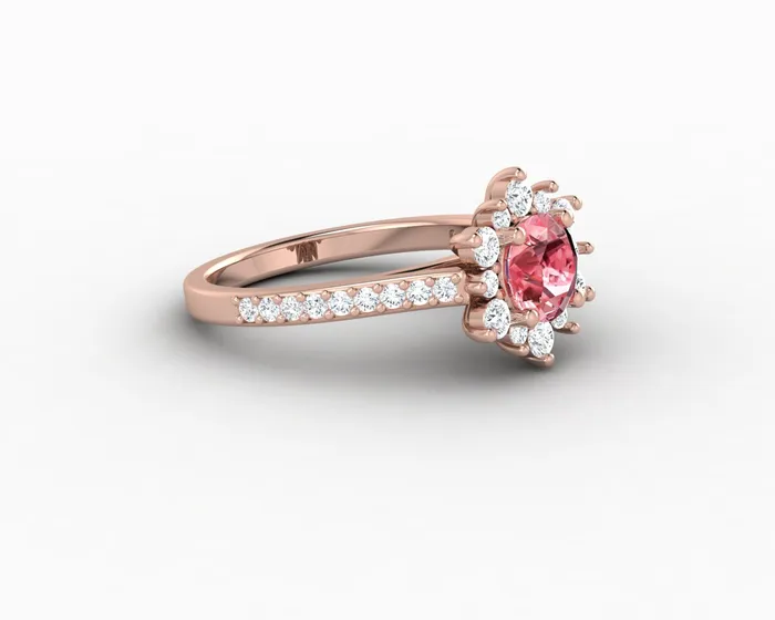 Rings Nivis 15 Ct Round Cut Champagne Peach Sapphire Engagement Ring with Side Stones Sapheena Jewelry