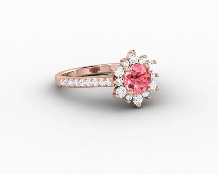 Rings Nivis 15 Ct Round Cut Champagne Peach Sapphire Engagement Ring with Side Stones Sapheena Jewelry