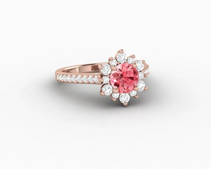 Rings Nivis 15 Ct Round Cut Champagne Peach Sapphire Engagement Ring with Side Stones Sapheena Jewelry