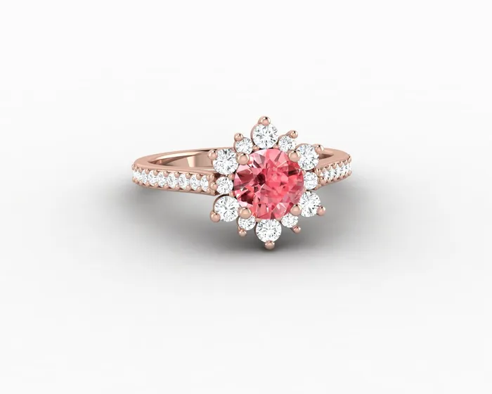 Rings Nivis 15 Ct Round Cut Champagne Peach Sapphire Engagement Ring with Side Stones Sapheena Jewelry