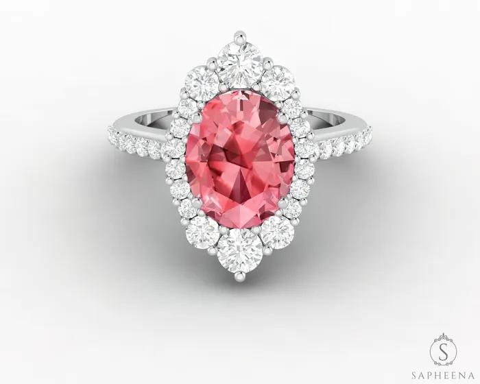 Rings Sapheena Jewelry Capella 270 Ct Oval Cut Halo Champagne Sapphire Engagement Ring